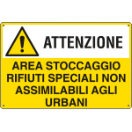 Cartello pericolo AREA STOCCAGGIO RIFIUTI SPECIALI EN ISO 7010 - 500x333 Alluminio